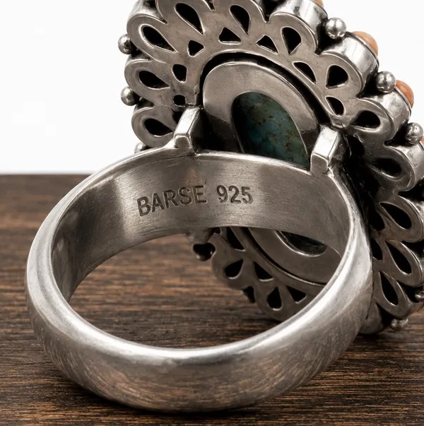 BARSE Southwestern Style Oversized Sterling Silver Turquoise Spiny Oyster Ring - Image 9