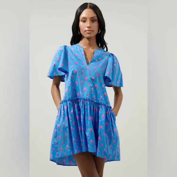 Sugarlips Valentina Floral Rock A By Trapeze Mini Dress babydoll ruffle drop hem - Image 2