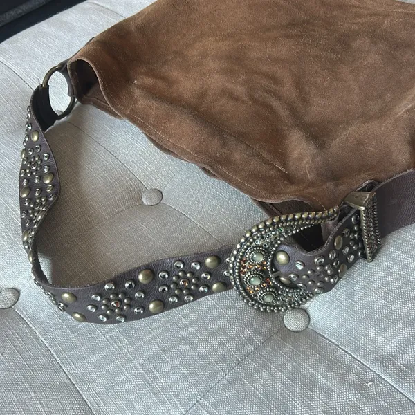 Leatherock USA Brown Western Suede Studded Slouchy Shoulder Purse - Image 5