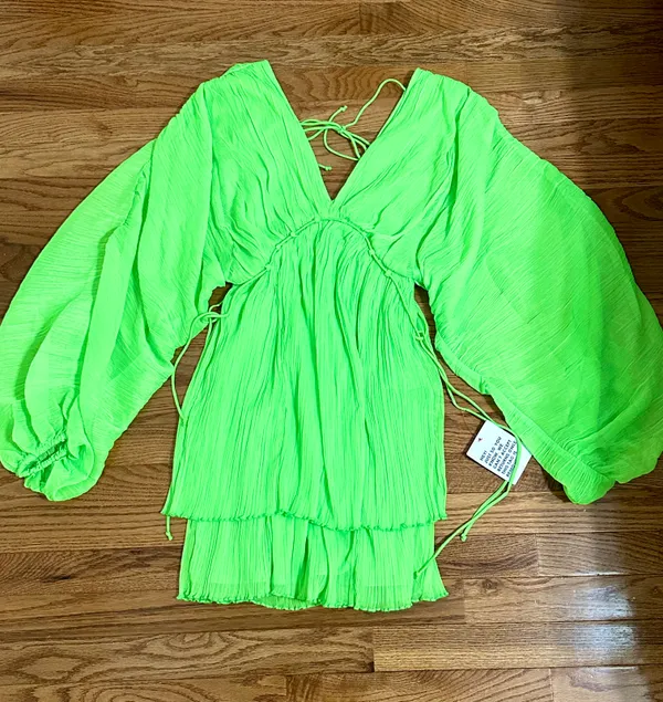 Neon Green Design Trapeze Mini Dress XS - Image 3