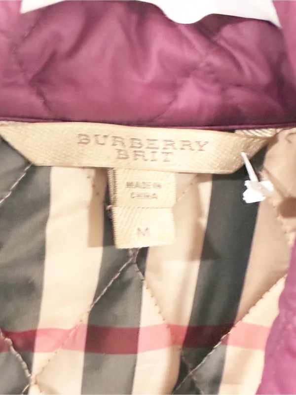 Burberry Brit Puffer Jacket Magenta Quilted Argyle Diamond Nova Check Medium - Image 5