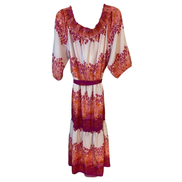 Maison‎ Tara Off the Shoulder Floral Print Tie Waist Midi Dress Plus Size 16W - Image 8