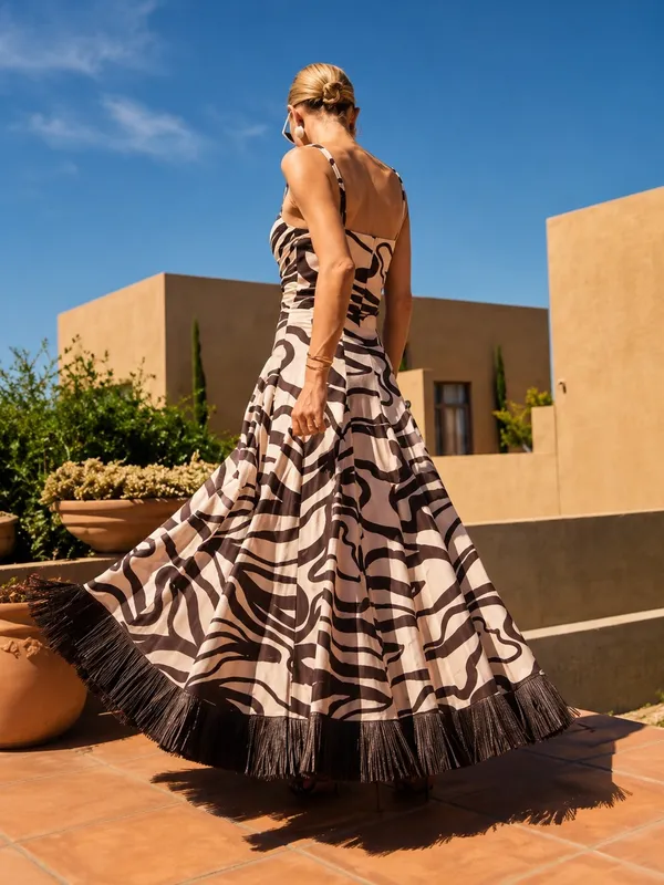 NWT Antonio Melani MG Style Fringe Linen Blend Maxi Raffia Skirt Set Brown~SZ 10 - Image 4