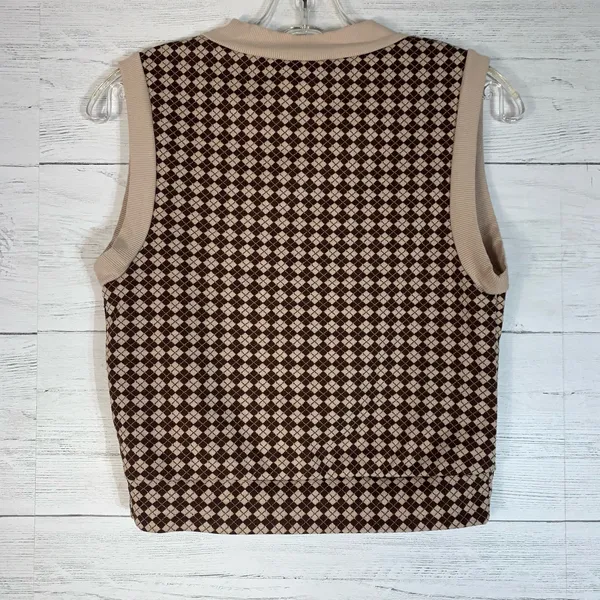 Urban Romantics Y2K Argyle Vest Women’s M Brown Preppy Retro Lightweight Academia - Image 2