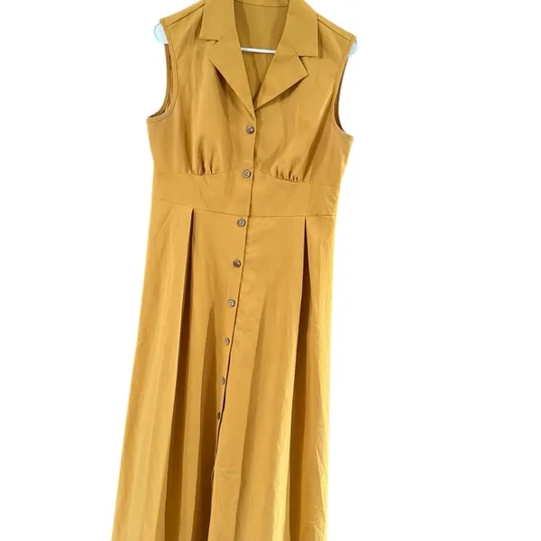 Amazon Essentials Yellow Pleated Midi Sundress Size L - Image 9