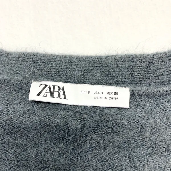 Zara Soft‎ Knit Cardigan Womens Size S Charcoal Grey Wool Blend V-Neck Cropped - Image 3