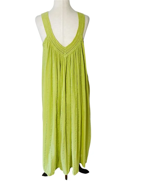 VINTAGE Lime Green Gauze Midi Dress - Image 3