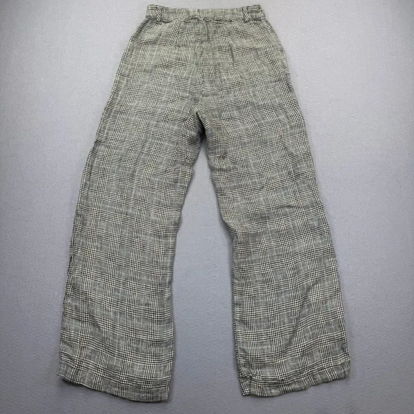 Reformation 100% Linen Wide Leg Plaid Pants‎ Black White Blue Size 2 High Rise - Image 8