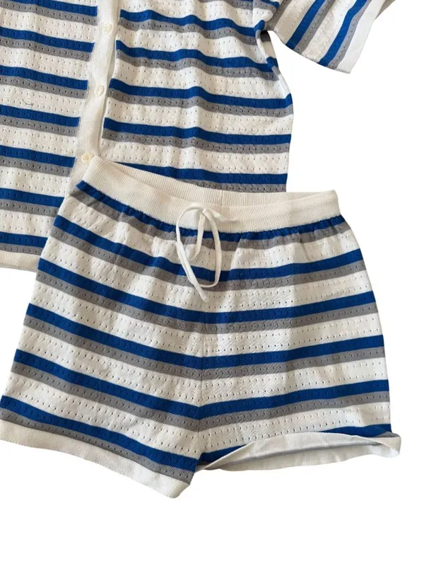EKOUAER Blue White Striped Casual Two Piece Set Size Large NEW NWT - Image 6