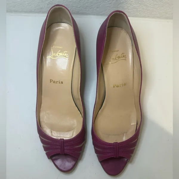 CHRISTIAN LOUBOUTIN Vintage Y2K Fuchsia Purple Peep-Toe Wedges Mesh Cutouts 40.5 - Image 11