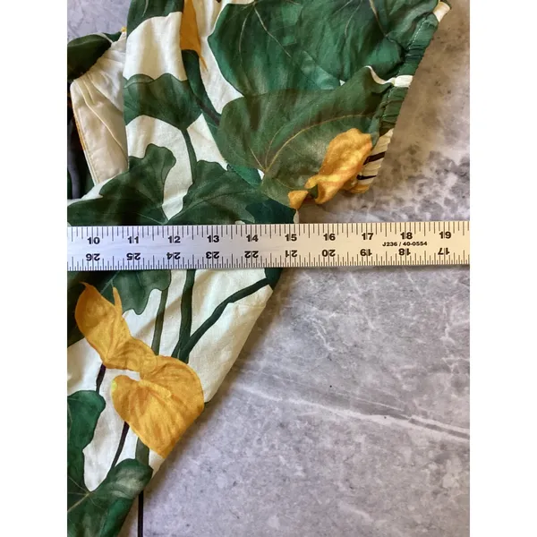Farm Rio Tropical Anthurium Cutout Romper XS Yellow Green Linen - Image 3