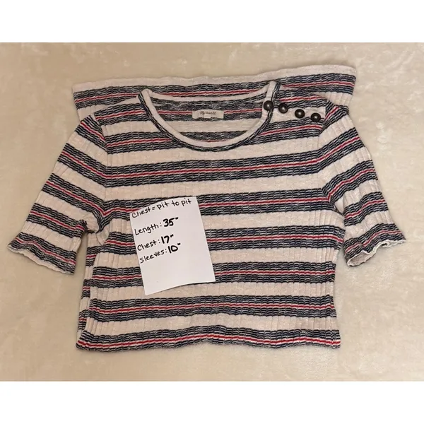 Madewell Lawton Stripe Rib Knit Sheath Mini Dress Medium M Button Shoulder - Image 5