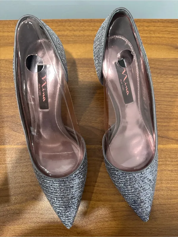 Nina Sparkling Silver Pointed Toe Pumps - Image 2