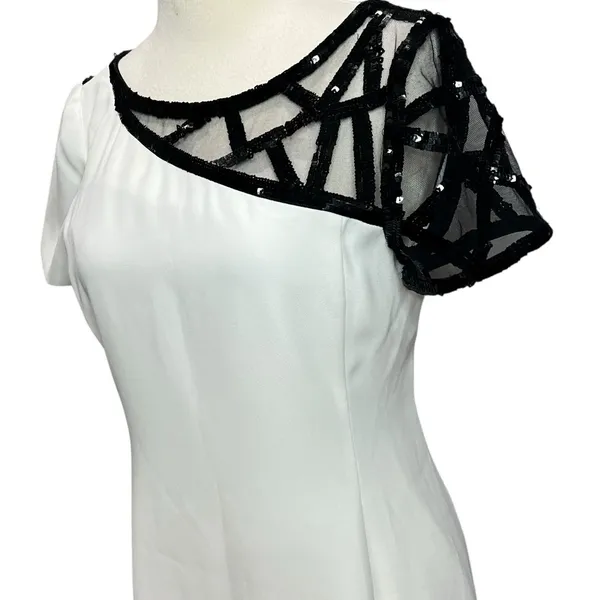 Angel Sanchez Sheath Dress 6‎ White Black Sequined Sheer Minimalist Renaissance - Image 3
