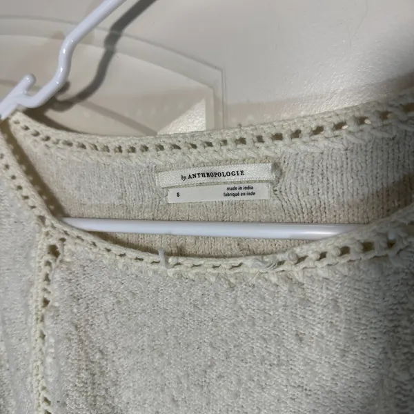 Anthropologie Sweater Women Small Cream Front Tie Knot Crochet Lace Cotton Blend - Image 3