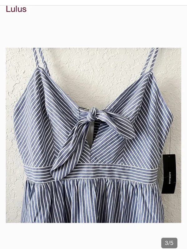 Lulu's Joyful Days Blue Pinstripe Tie-Front Midi Dress | Size Large Like New - Image 4