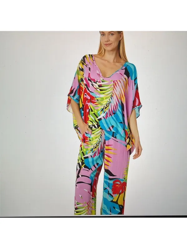 Natori Bora Bora Caftan PJs 2 PC Set Size Small Crinkle Fabric - Image 2