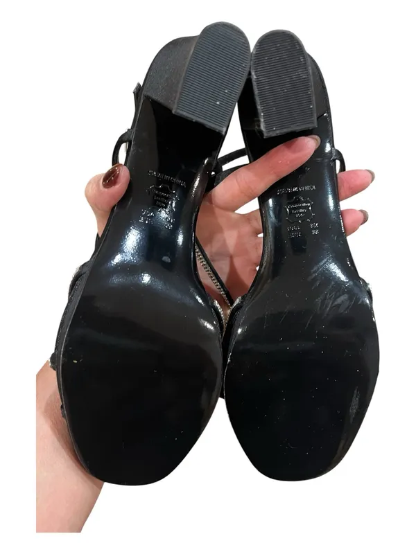 Nina Bonney Rhinestone Mesh Block Heel Sandals Black Size 8M NIB - Image 5