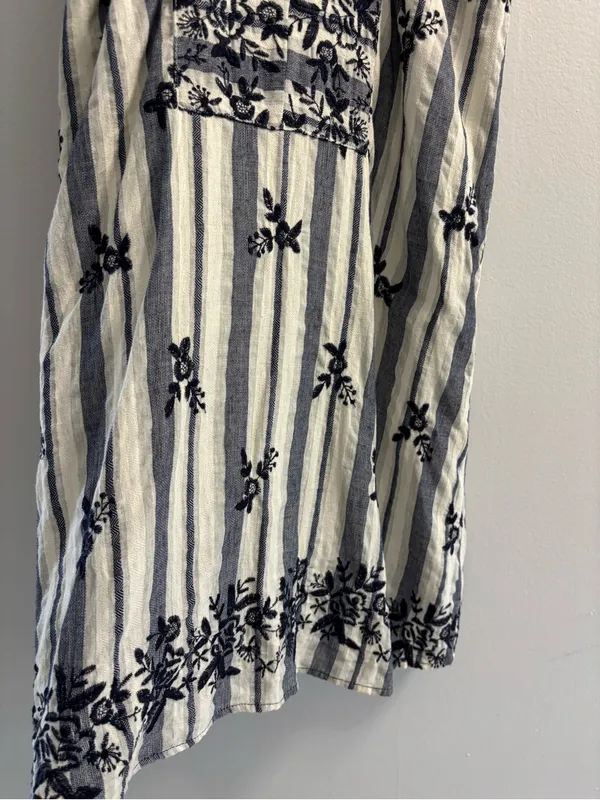 Miami Embroidered Stripe Halter Dress XS Blue White Boho Coastal Chic Mini - Image 4