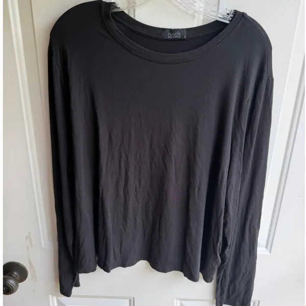 Nuuds Women's XL Vintage Cotton Long Sleeve Relaxed Everyday T-Shirt in Black - Image 2
