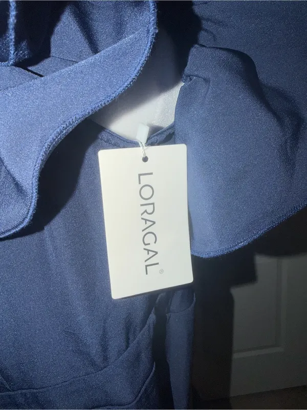 Loragal off-Shoulder Navy Ruffle Wide-Leg Jumpsuit with gold Belt side zip NWT - Image 7