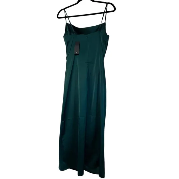 NWT - Lulus Bonafide Babe Emerald Satin Sleeveless Ruched Midi Dress!- Size S - Image 4