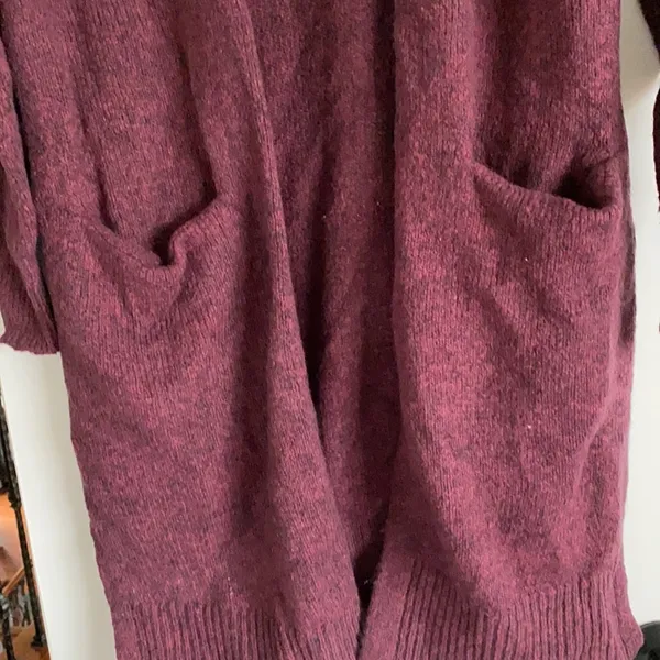 Old Navy long maroon and black cardigan sweater - Image 3