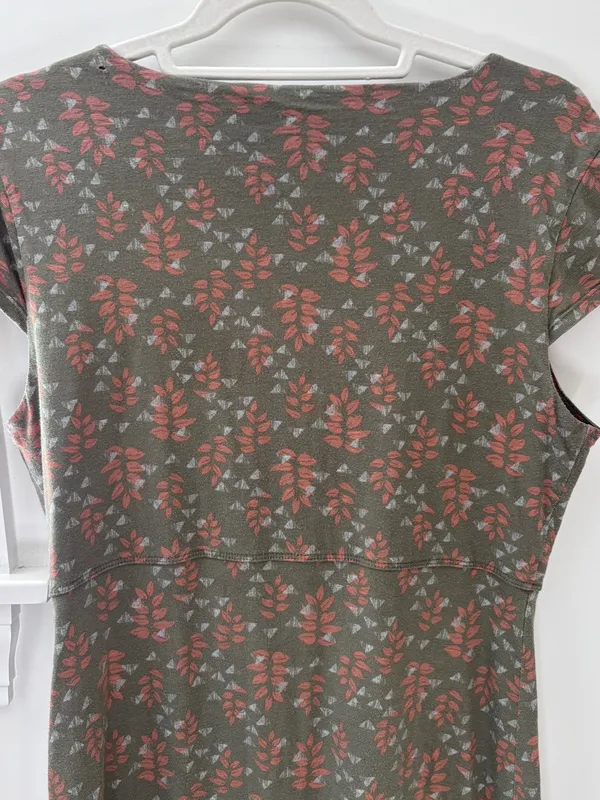 Toad & Co Rosemarie Dress Organic Cotton Olive Green Leaf Print Womens M - Image 13