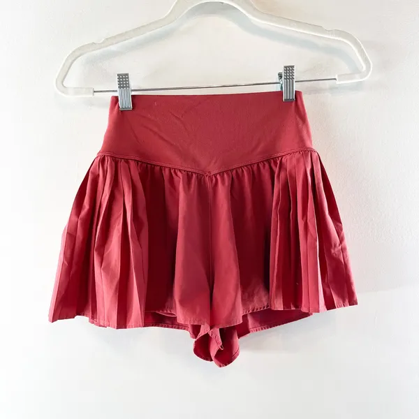 OFFLINE By Aerie Real Me High Waisted Pleated Flowy Short Summer Burgundy Small - Image 5