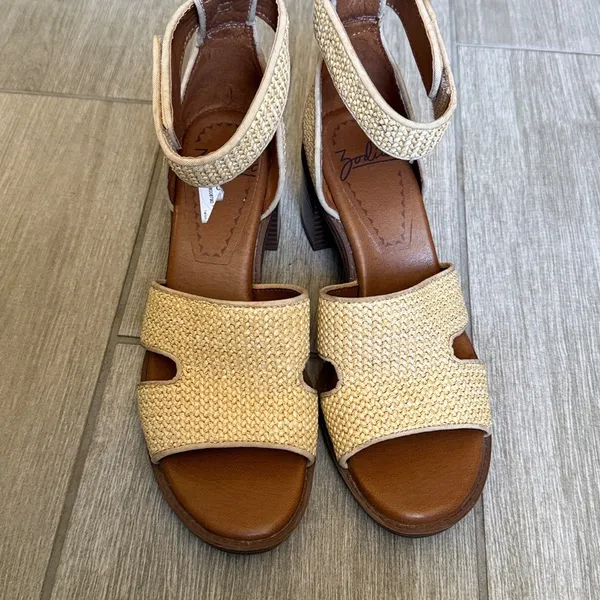 Zodiac IDA Woven‎ Raffia Block Heel Sandals Beige Ankle Strap SZ 8 - Image 3