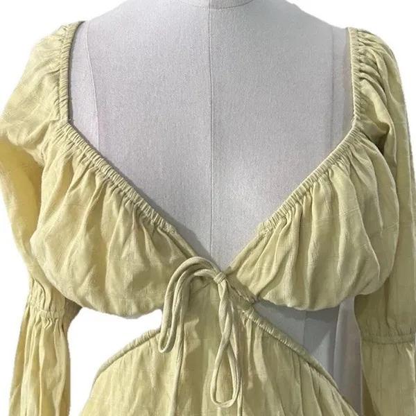 Kittenish Jessie James Decker Yellow Cutout Mini Dress XS Long Sleeve Party - Image 7