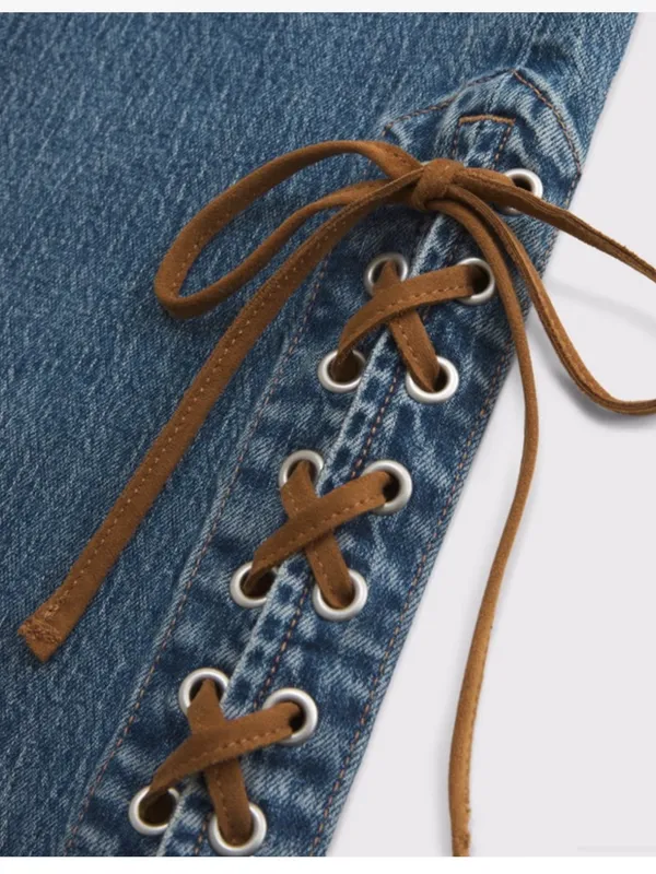 Abercrombie Curve Love Mid Rise Bootcut Vegan Suede Lace Jean 31 Short - Image 3