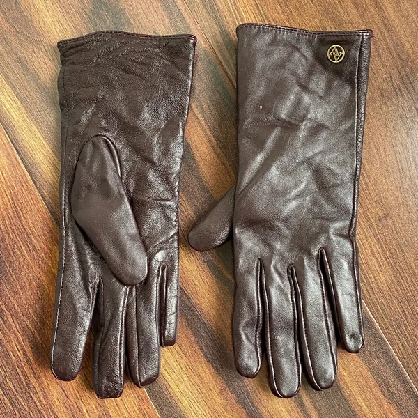 Adrienne Vittadini Oxblood Leather Gloves Cashmere Wool Lining Size Medium - Image 3