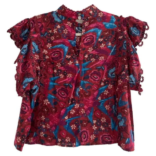 Farm Rio Floral Birds Blush Sleeveless Blouse Size XL $149 boho embroidered fall - Image 5