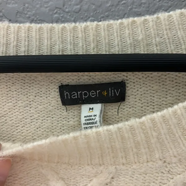 Harper & Liv Cream Knit Striped Crewneck Sweater - Image 5