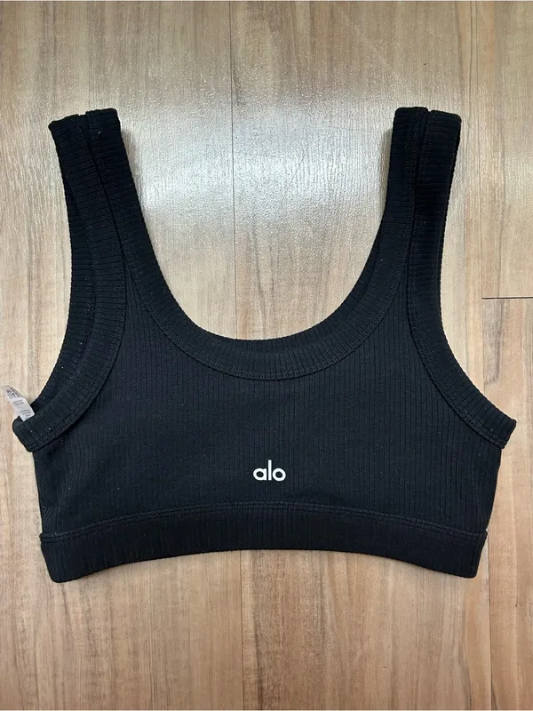 ALO Yoga Black Ribbed Scoop Sports Bralette - Image 2
