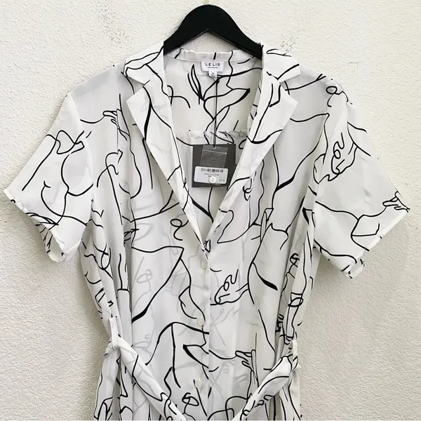 LE LIS Abstract Print Sopi’s Belted Tunic Dress Size M - Image 5