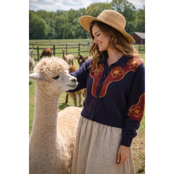 Bolivian Handknits Alpaca Wool Cardigan Small Floral Handmade Sweater - Image 7