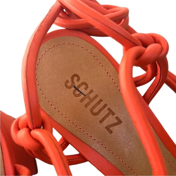 NWT SCHUTZ Leather Nicky Heeled Sandals Orange Size 8.5 - Image 9