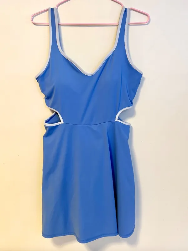 Old Navy Active Padded Workout Cut Out Skort Dress Blue White Trim Womens Medium - Image 2