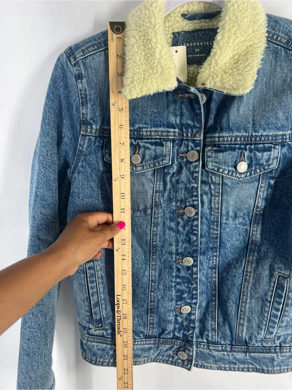 Aeropostale Sherpa Lined Denim Jacket XS NWT Medium Wash Jean Trucker - Image 14