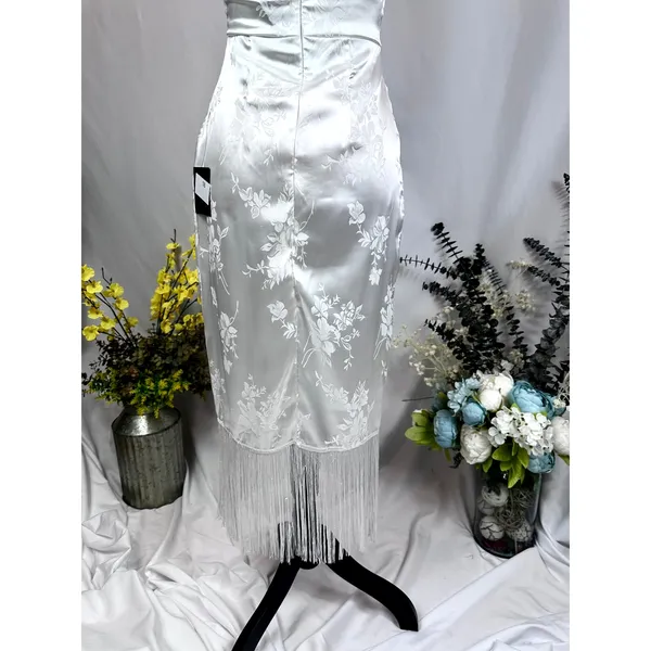 Lulu's On the Dance floor White Jacquard Fringe One-Shoulder Midi Dress XS - Image 14