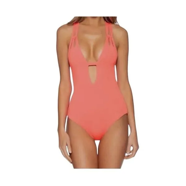 Becca Pink Cut Out Stretch V Neck One-Piece Swimsuit Swimwear Size Large New NWT - Image 10