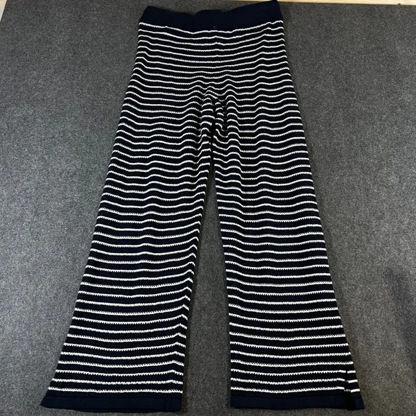 Pact Organic‎ Cotton Linen Knit Striped Wide Leg Lounge Pants Navy White Medium - Image 2