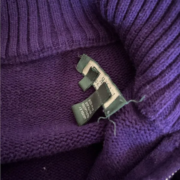 Lauren Ralph Lauren Cotton Sweater Purple Full Zip Turtleneck Large - Image 3