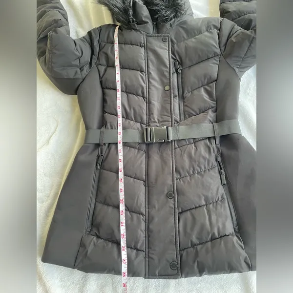 London Fog Black Puffer Jacket with Faux Fur Hood - Image 9