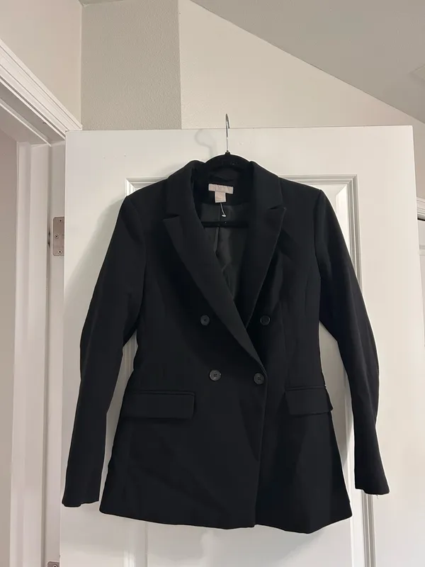 Black Double-Breasted Blazer Cardigan - H&M Size Small - Image 3