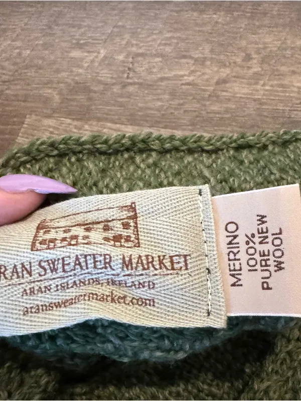 Aran Sweater Market Green Super Soft 100% Merino Wool Cable Knit Poncho - Image 4