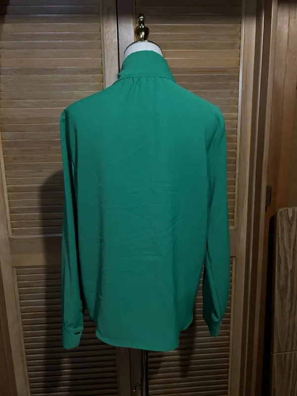 ZARA Green Chiffon Polyester Collared Tie Neck Button Blouse Long Sleeve M - Image 8