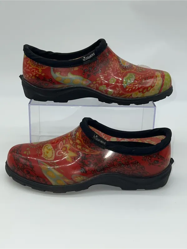 Sloggers Women's Waterproof Garden Slip On Clog Shoes in Red Paisley Print-Sz 7 - Image 2